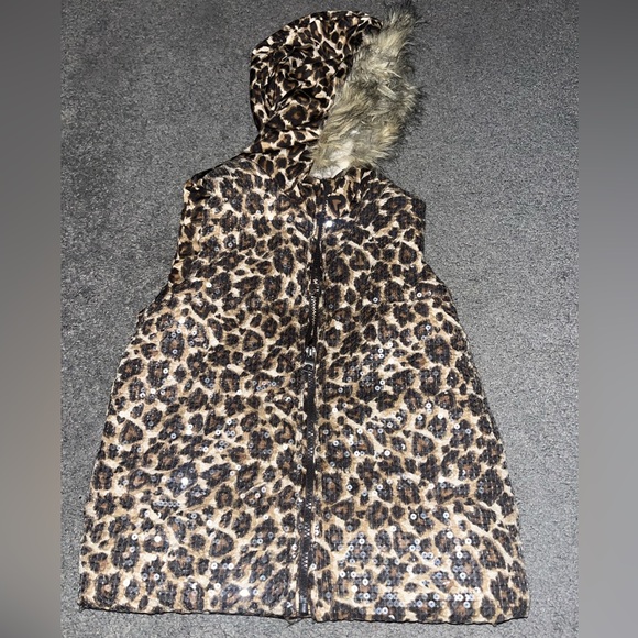 The Children's Place Other - Youth Girls Vest with Hood – The Children’s Place Leopard Print (Size 7/8)